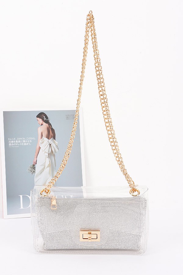 Transparent Crossbody Bag W/Rhinestone Clutch