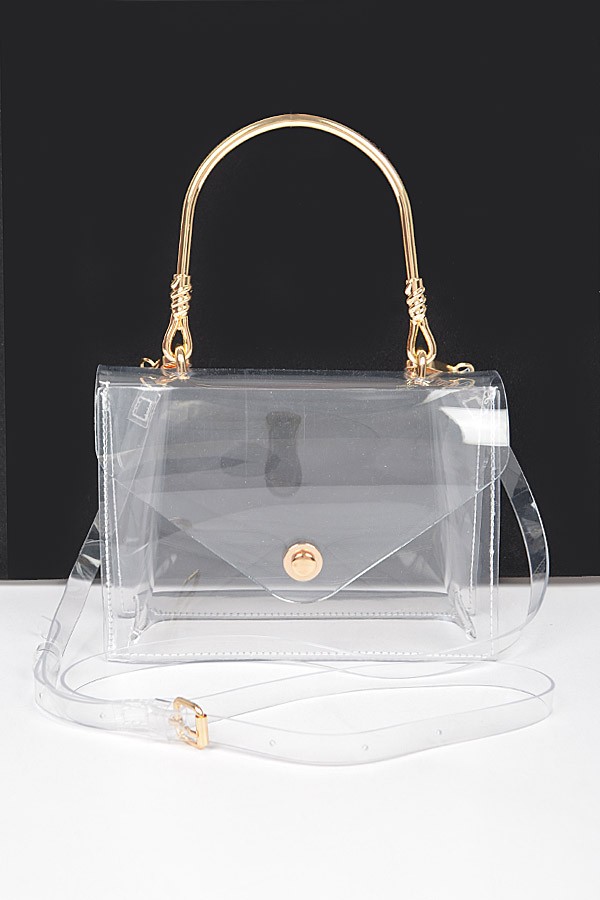 Transparent Metal Handle Flap Clutch