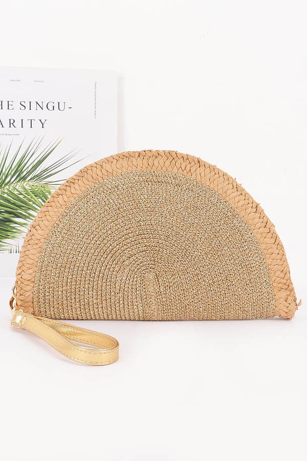 Metallic Faux Straw Clutch