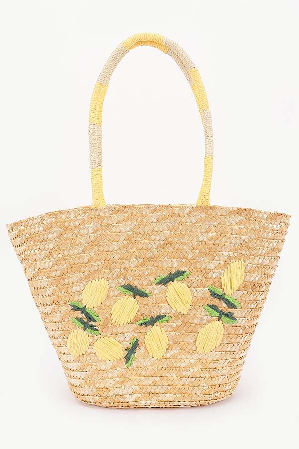 Faux Straw Lemon Tote BAg
