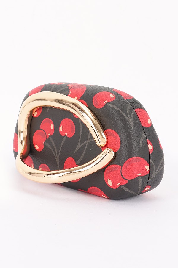 Cherry Print Faux Leather Frame clutch
