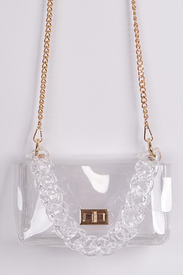 Cross Chain Body Visibly Clear Clutch.