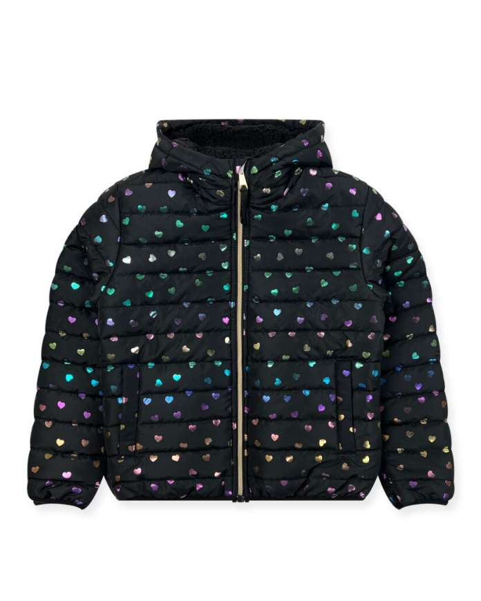 Girls' Sherpa Lined Heart Print Jacket